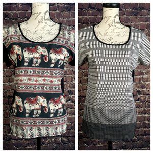 Elephant Geometric Short Sleeve Rayon/Silk Shirt